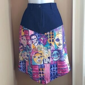 Denim Asymmetrical Hem Midi skirt - XS